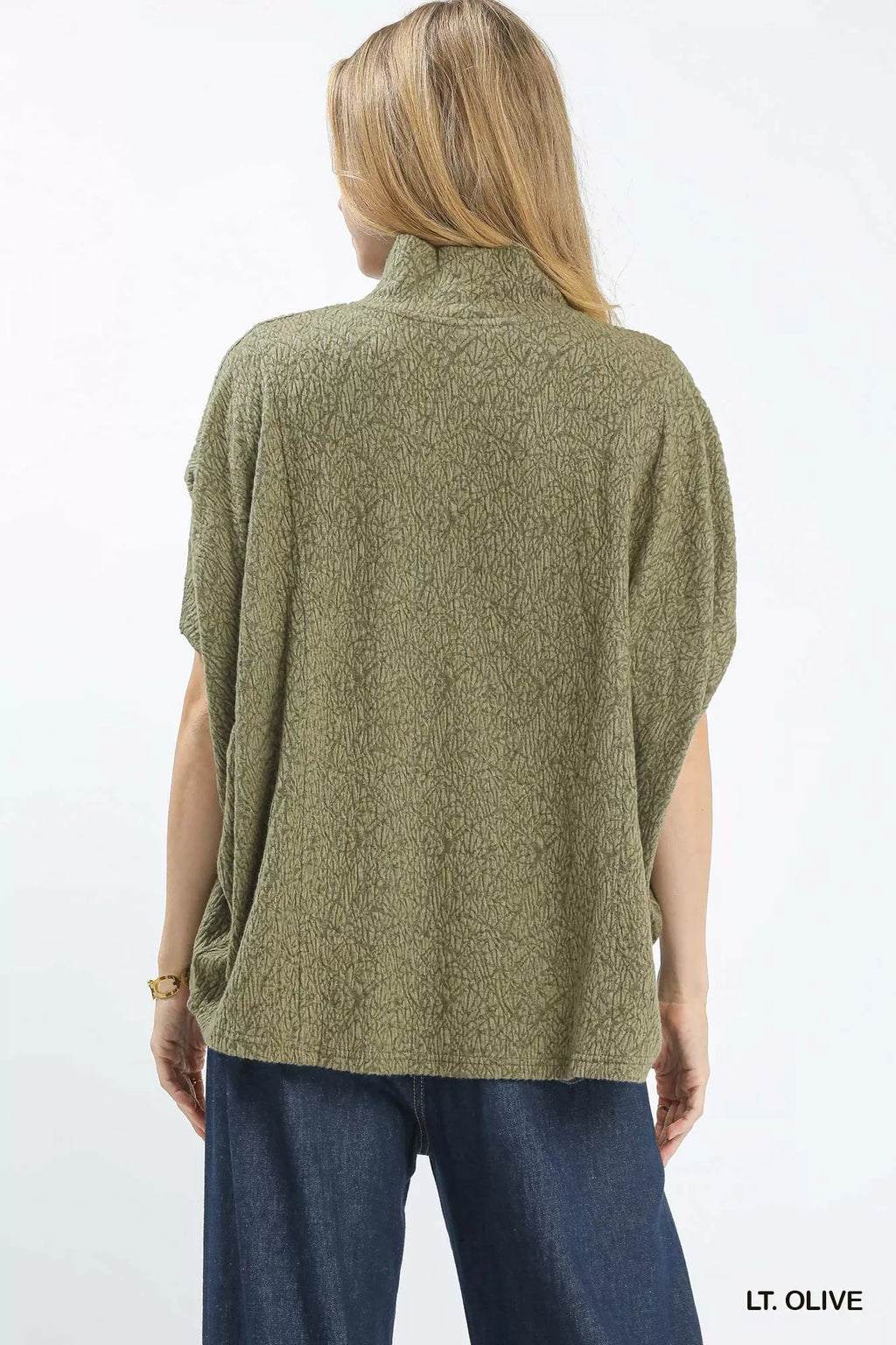 Umgee Womens Textured Blouse Olive Mock Neck Relaxed Top cbfc9026-4496-49e1-9d43-3efcf020d9aa-Max-Origin Trendsi