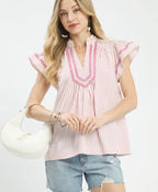 Umgee Striped Flutter Sleeve Top