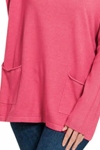 Zenana Womens Sweater Viscose Magenta Long Sleeve Front Pockets Top cc1e7604-2cf6-4fe4-9549-011df5b4810d-Max-Origin Trendsi
