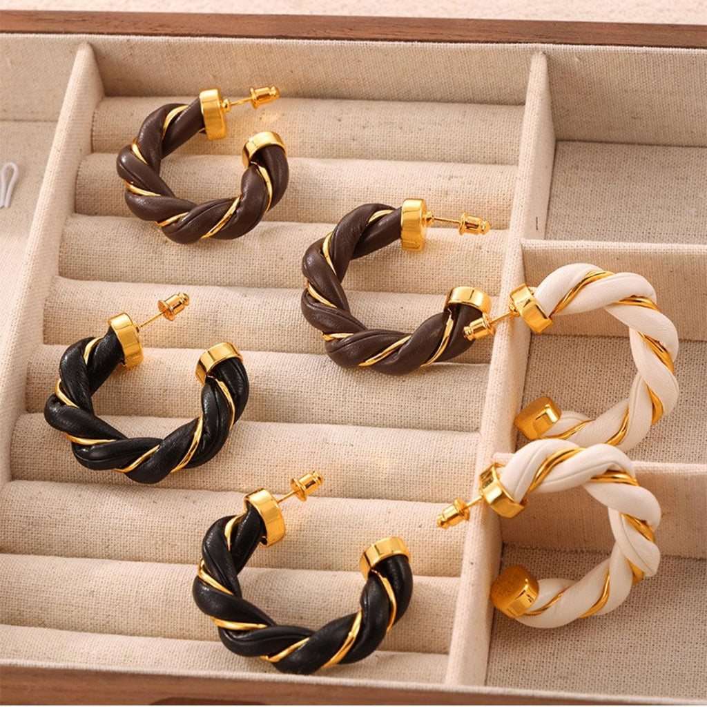Earrings 18K gold-plated Twisted Leather Rope C-Hoop Jewelry cc273b2e-b5cd-48a4-9d6f-8e33e5905a03-Max Trendsi