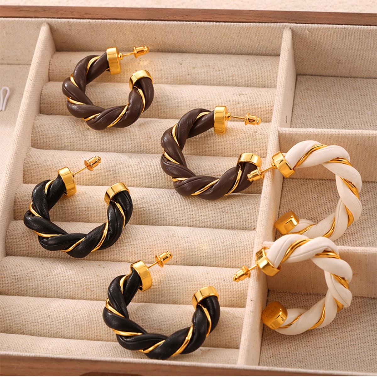 Earrings 18K gold-plated Twisted Leather Rope C-Hoop Jewelry cc273b2e-b5cd-48a4-9d6f-8e33e5905a03-Max Trendsi
