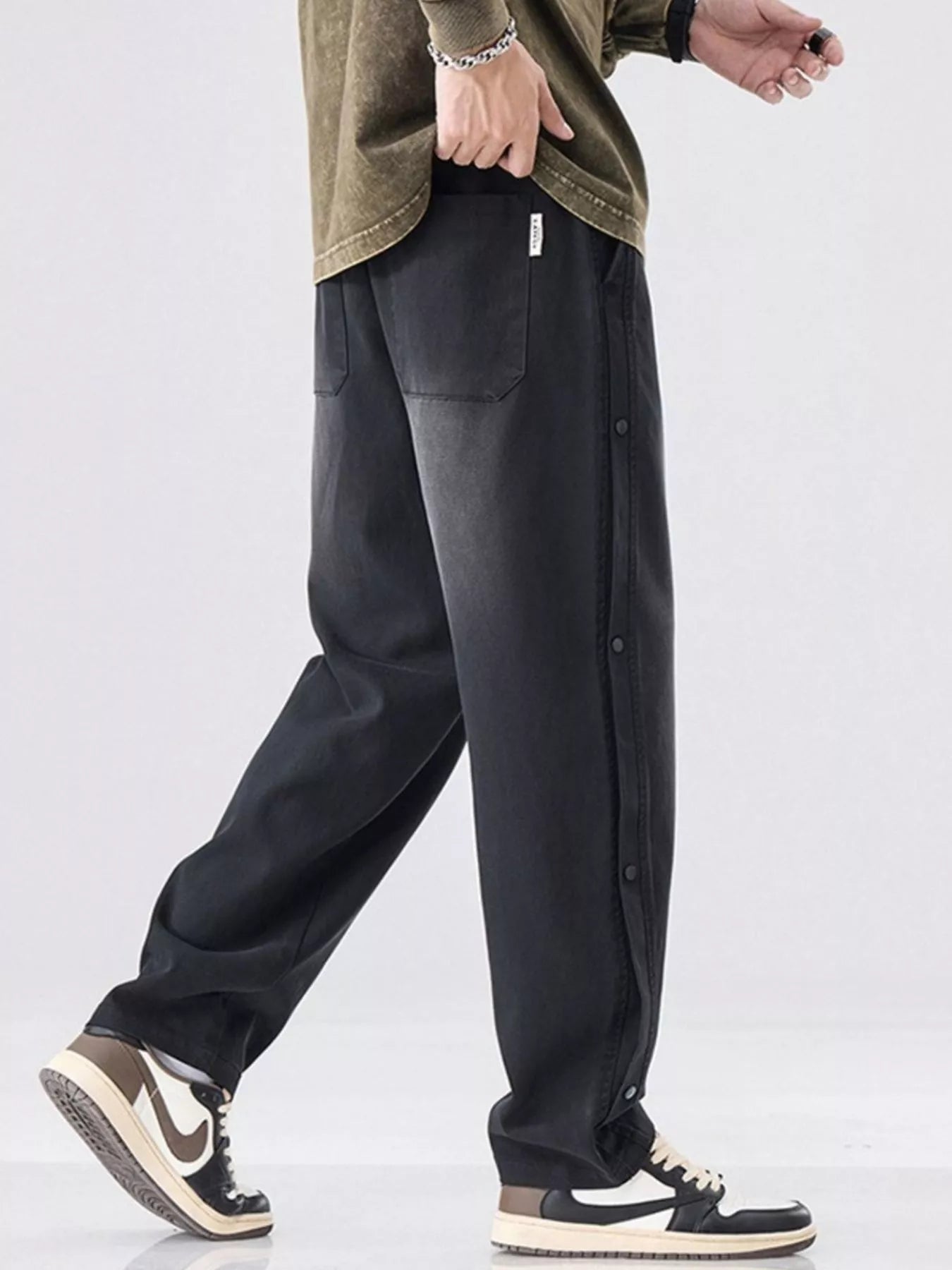 Men's Wide Leg Pants Drawstring Waist Washed Plus Sizes M-4XL