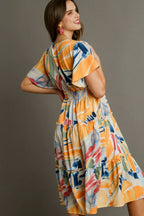 Umgee Midi Dress Abstract Colorful Print Flutter Short Sleeve Frill Tiered cc569fe5-6afd-493c-a077-994dabd3a54a-Max Trendsi