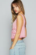 POL Tank Top V-Neck Cropped Blush Pink Lace Detail Blouse cc581076-ab8b-4c20-a8d3-017d31290527-Max Trendsi