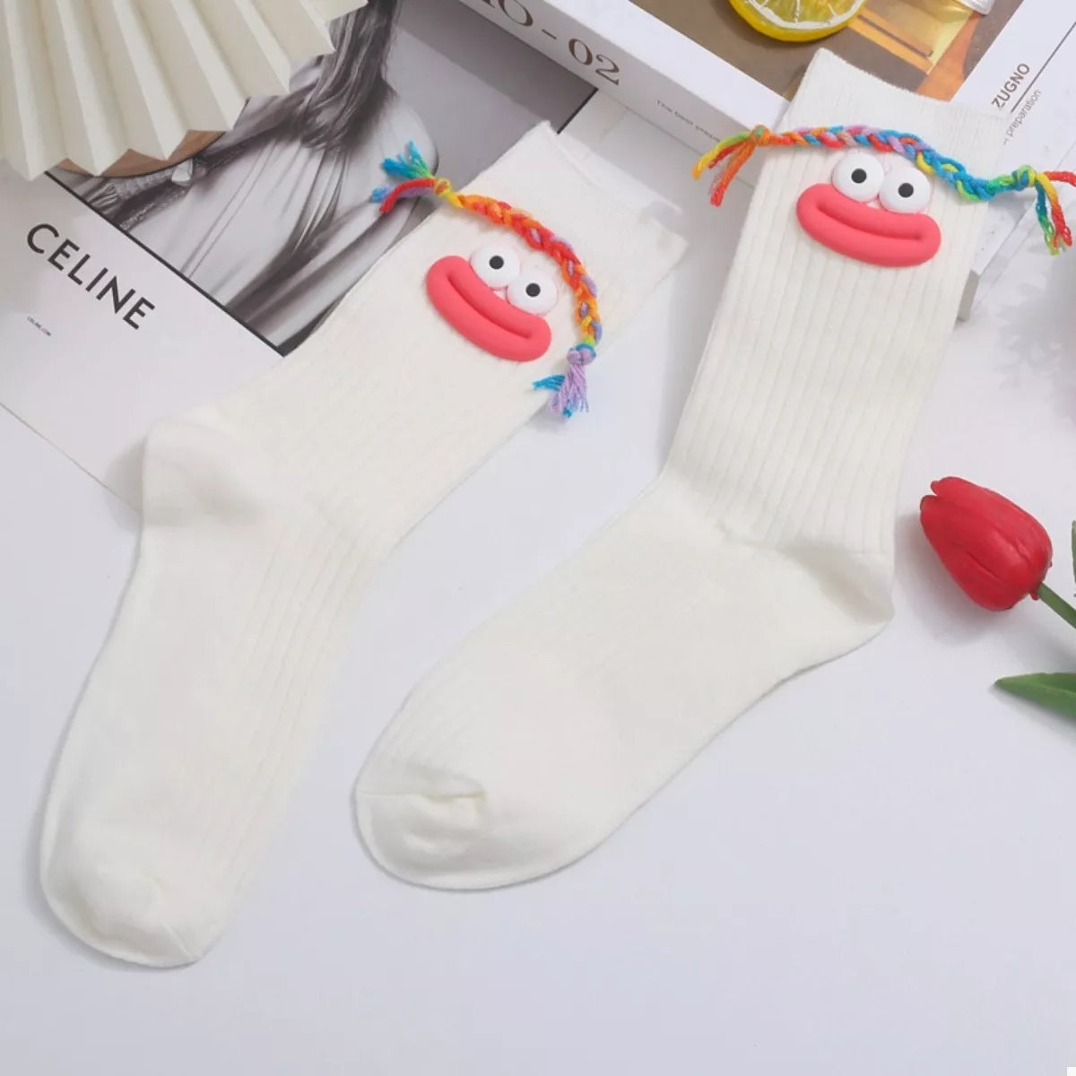 Women's Crew Socks Cotton Cartoon Ribbed Knit Funny White C One Size cc596abf-a6bf-45dc-87a8-08c5de688a2b-Max-Origin Trendsi