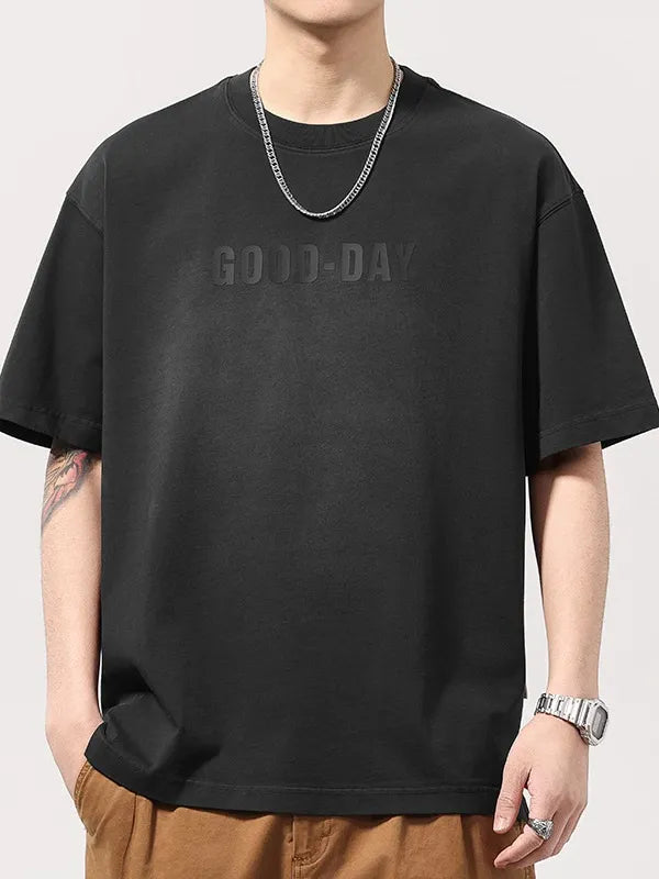 Men's Cotton T-Shirt Basic Style Round Neck Good Day Print Short Sleeve Top Black cc5a6bab-0ee4-445a-b409-8341f6995391-Max-Origin Trendsi