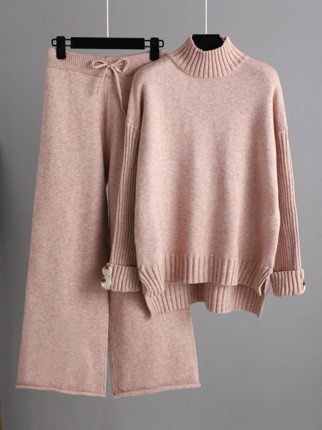 Basic Bae Turtleneck Sweater Set Long Sleeve Knit Top and Pants