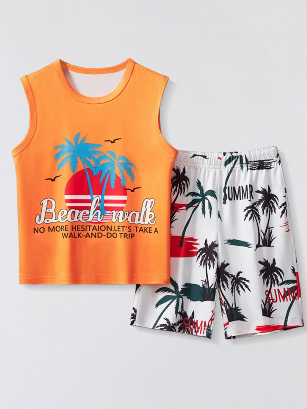 Children's Graphic Print Tank Top and Shorts Two-Piece Set
