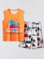 Children's Graphic Print Tank Top and Shorts Two-Piece Set