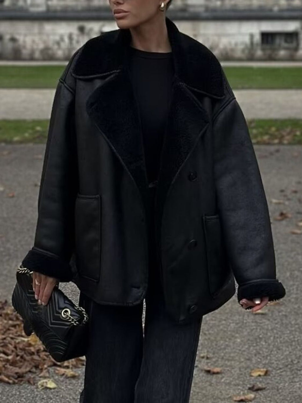 Women Suede Jacket Collared Neck Long Sleeve Plush Lined Chocolate Coat cc8963b1-d782-4fe7-871e-757604978fc3-Max Trendsi