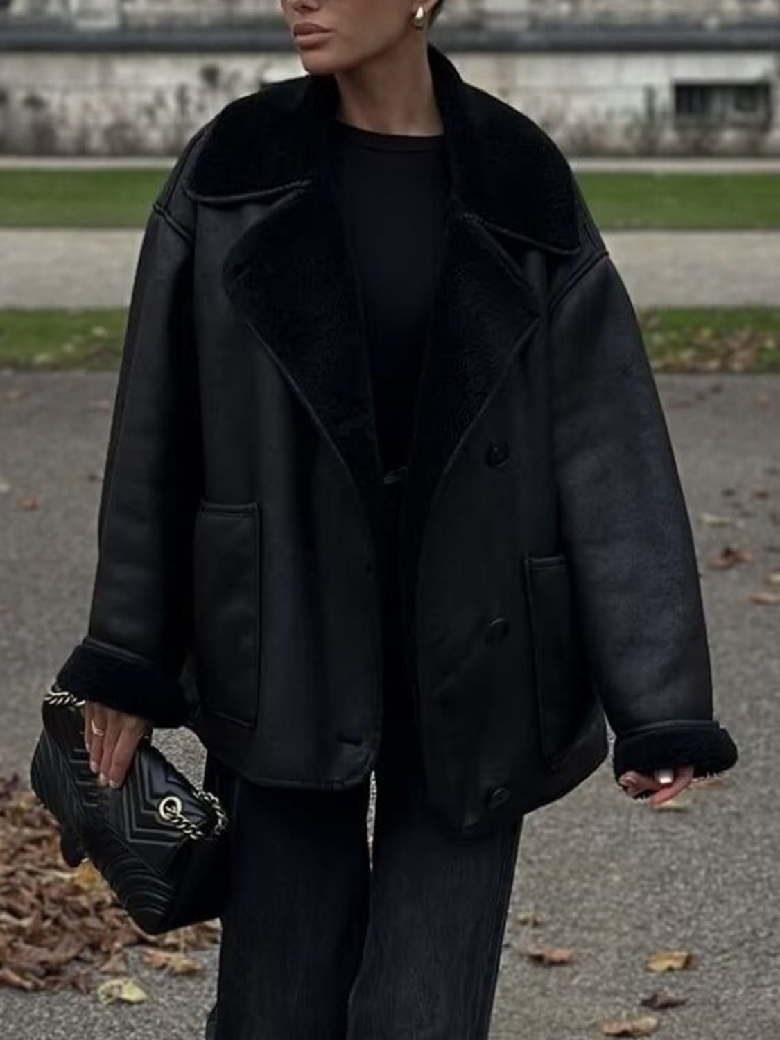 Women Suede Jacket Collared Neck Long Sleeve Plush Lined Chocolate Coat cc8963b1-d782-4fe7-871e-757604978fc3-Max Trendsi