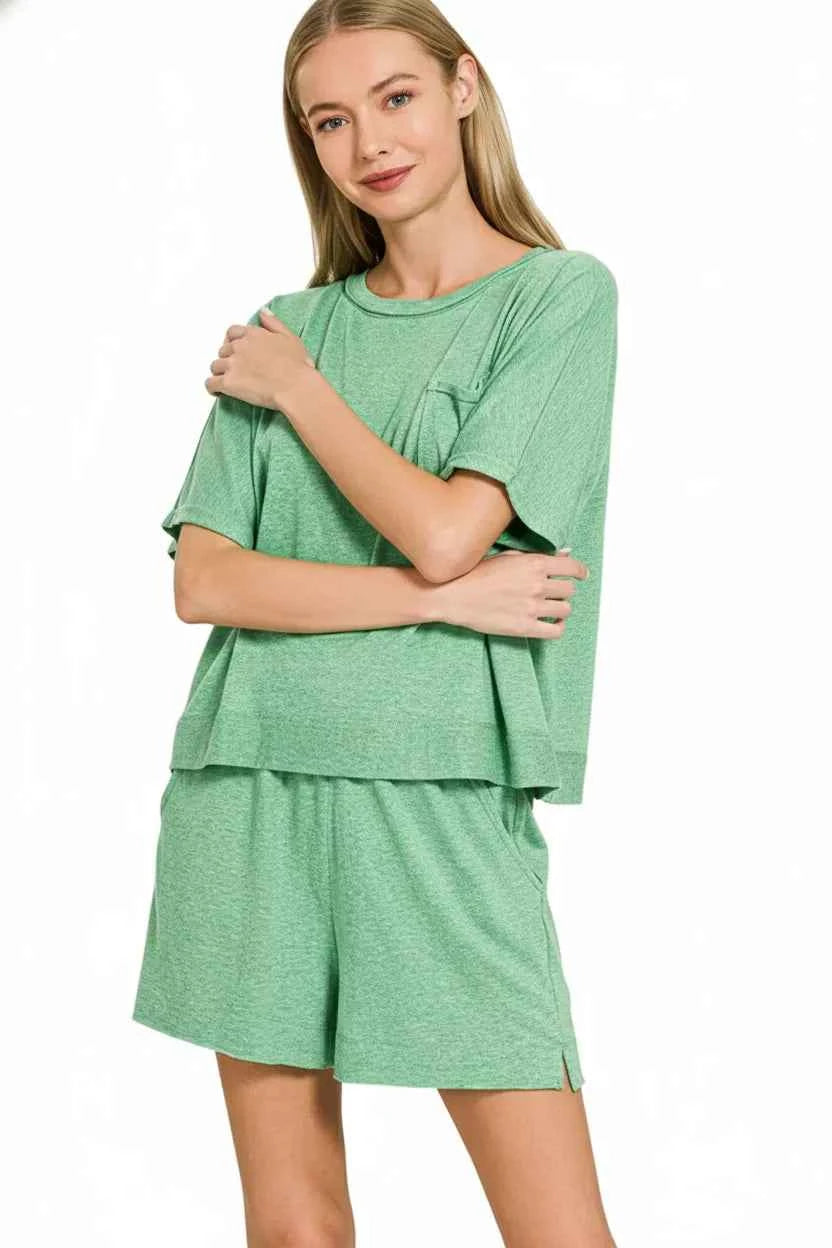 Zenana Exposed Seam Boxy Top & Shorts Set