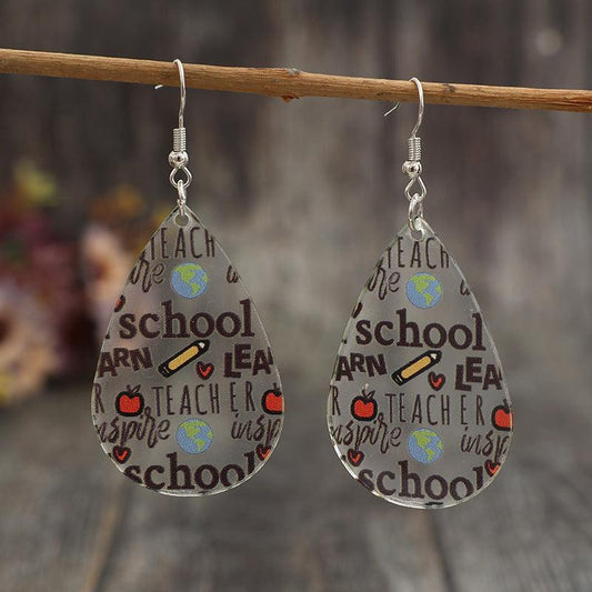 Acrylic Earrings Transparent School Teacher Teardrop Shape Jewelry