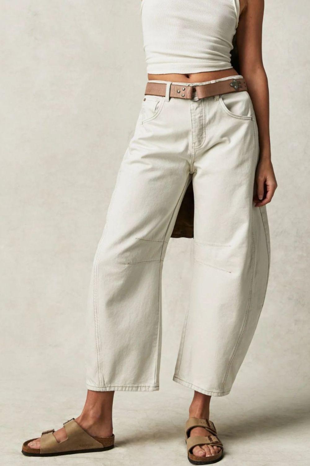 Wide Leg Jeans with Pockets Casual Denim Loose Pants Cream cca9f78b-72e3-41eb-a85e-51451f292b64-Max Trendsi