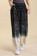 Umgee USA Linen Blend Pants Wide Leg Women's Bleach Dip Dye Black Raw Hem Black ccaa237e-9c9f-4527-89bd-1274e812e915-Min Trendsi