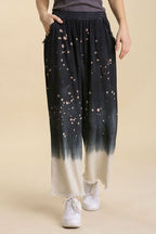 Umgee USA Linen Blend Pants Wide Leg Women's Bleach Dip Dye Black Raw Hem Black ccaa237e-9c9f-4527-89bd-1274e812e915-Min Trendsi