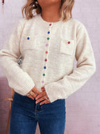Women's Cardigan Colorful Button-Up Ribbed Hem with Chest Pocket ccb09ab2882248e5bd944366c0b24007-Max-Origin Trendsi