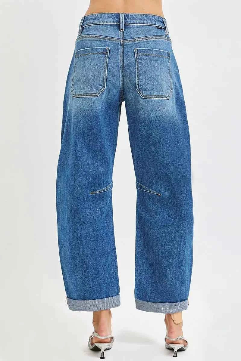 RISEN Cropped Barrel Jeans Slouchy With Cuffed Hem Medium Wash ccb434102ef64c0a84baaf86959bf471-Max-Origin Trendsi