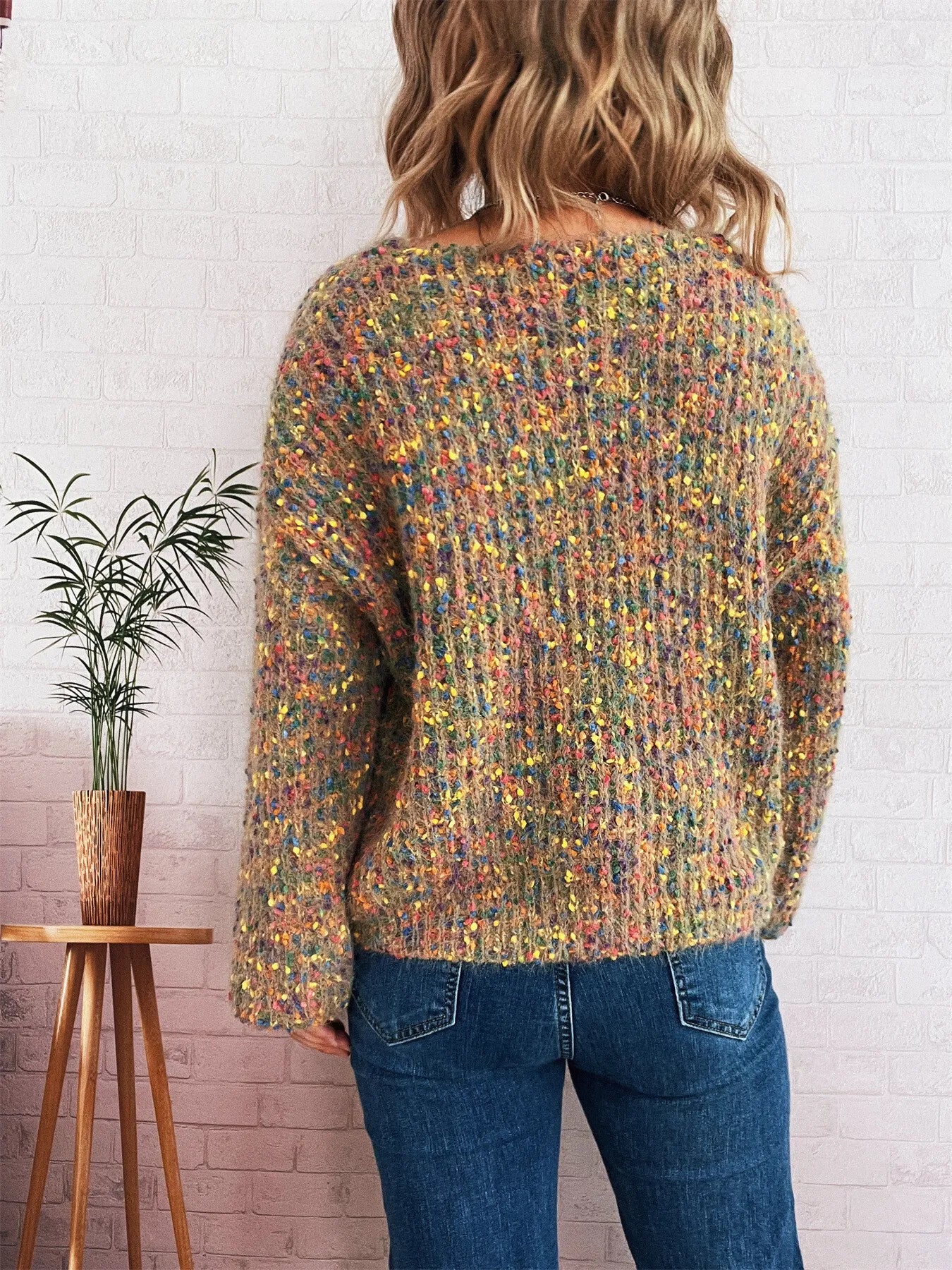 Women's Sweater Colorful Knit Oversized Long Sleeve Pullover ccbce562af7c48619a7c3f7d38601987-Max-Origin Trendsi