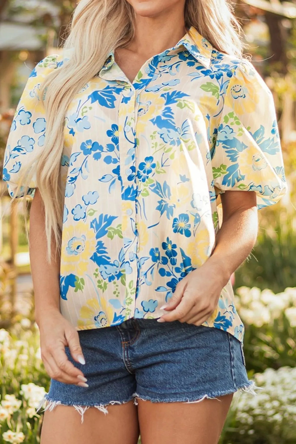 Women's Shirt Floral Printed Puff Short Sleeve Summer Top ccc6d5b7-3e09-494d-aa74-ef4acdae716f-Max-Origin Trendsi