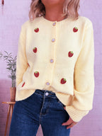 Women's Cardigan Strawberry Button Up Long Sleeve Soft Knit ccd46f8e76ef4a4bb945578be6b2337c-Max-Origin Trendsi