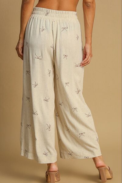 Umgee Linen Blend Pants Bow Embroidered Plus Size Lace Drawstring Wide Leg cce45b54-7afc-4893-94cd-3cdee8a7a298-Min Trendsi