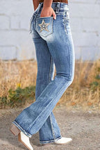 Women's Jeans Start Back Embroidered Pockets Light Washed Denim Bootcut Pants ccf0acf1-9d9e-46cd-ac82-b30af5fd868b-Min Trendsi