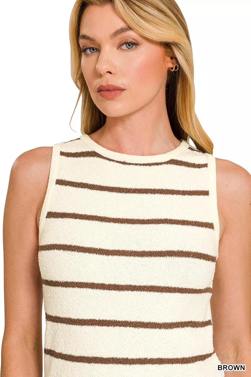 Zenana Knit Tank Top Brown Stripe Round Neck Sleeveless cd0214b9e38444a58d4da0a216a0d81d-Max-Origin Trendsi