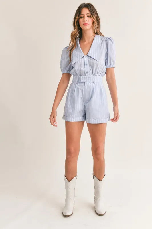MABLE Romper Striped Light Blue Puff Short Sleeve Collared Neck cd053ca7ea854e9baa8b9a9cf315434f-Max-Origin Trendsi