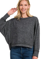 Zenana Womens Oversized Pullover Black Brushed Melange Hacci Long Sleeve Top BLACK cd1e2d87e334447fb700d78f69a71c4e-Max-Origin Trendsi