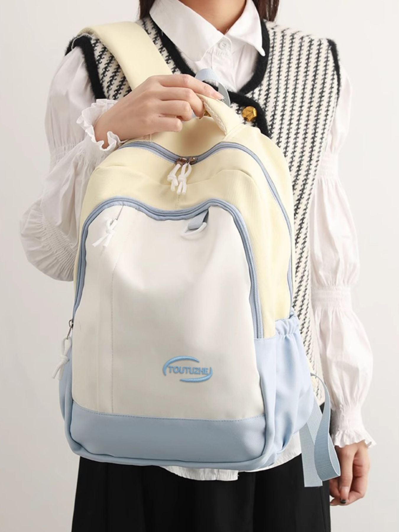 Color Block Lightweight Large Nylon Backpack