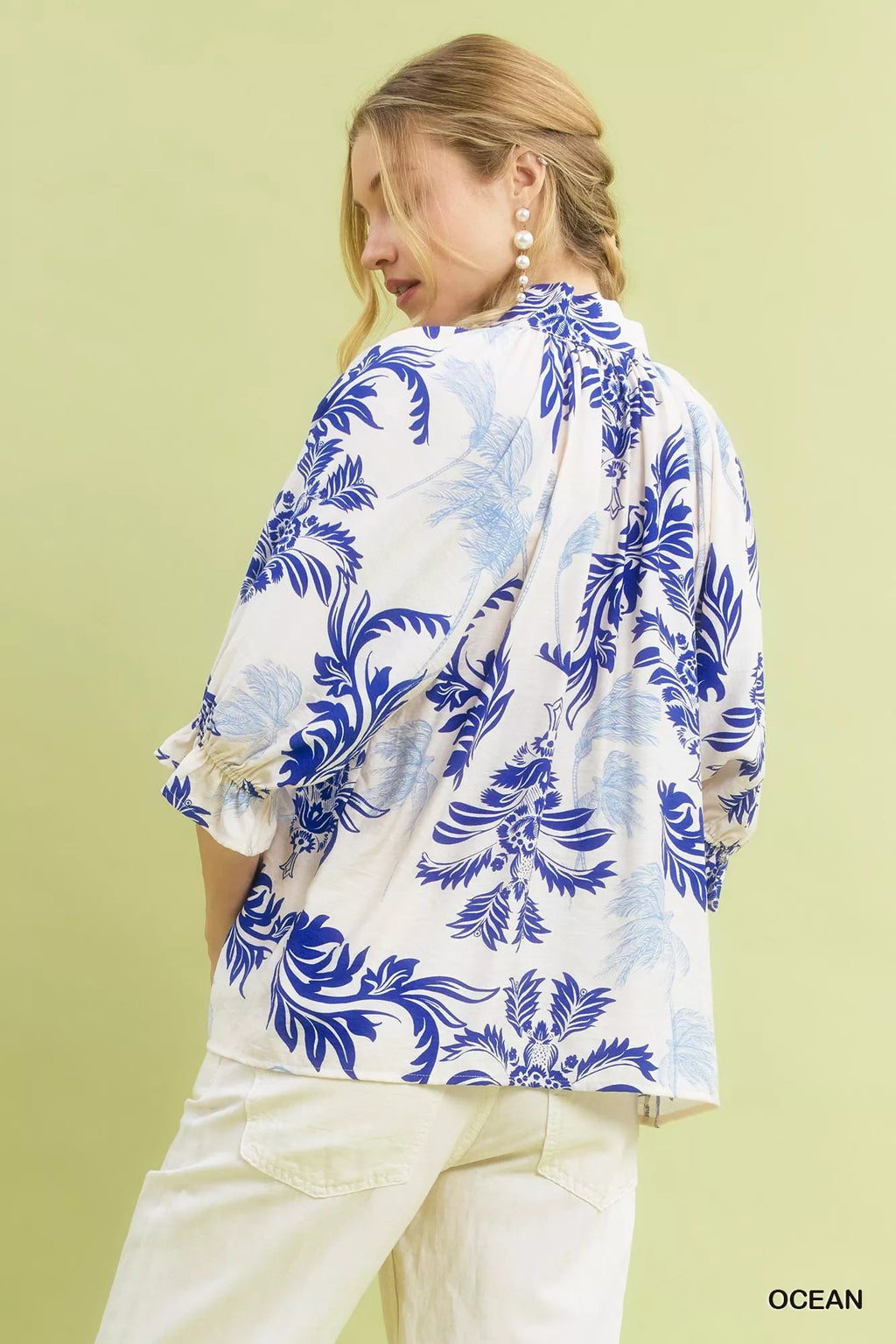 Umgee Womens Blouse Ocena Leafy Damask Print Top Contrast Scalloped Trim cd2b99b0-c11b-4e8d-b8ad-cbade121ab9c-Max-Origin Trendsi