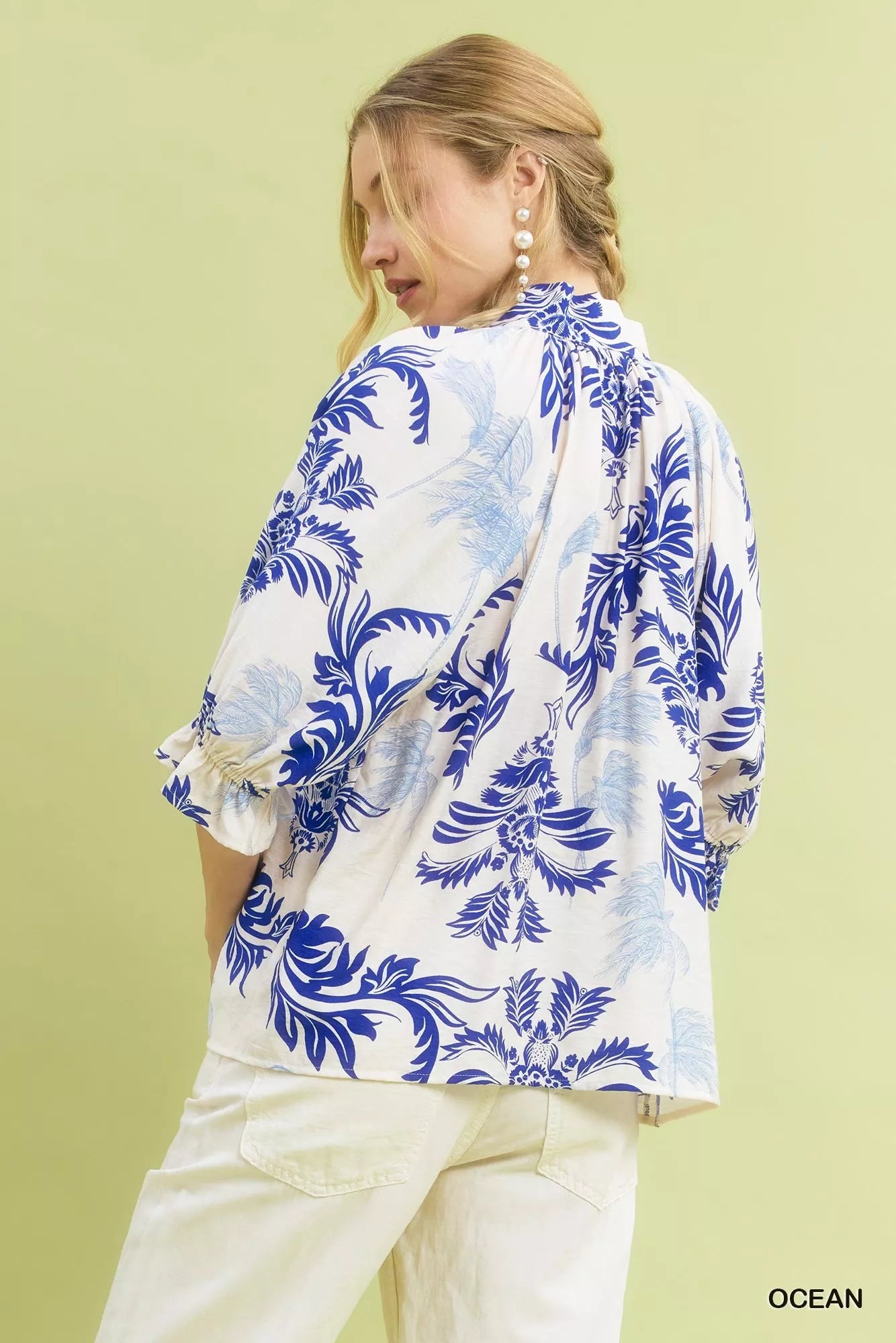 Umgee Womens Blouse Ocena Leafy Damask Print Top Contrast Scalloped Trim cd2b99b0-c11b-4e8d-b8ad-cbade121ab9c-Max-Origin Trendsi