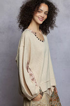 POL Balloon Sleeve Oversized Ribbed Top with Floral Pattern Contrast cd380225-52d6-4247-b518-baaa0a77e10a-Max-Origin Trendsi