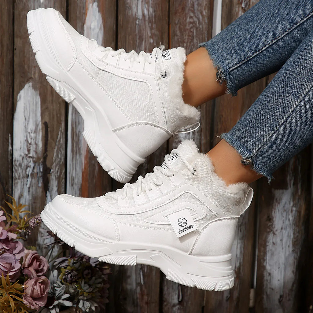 Women's Sneaker Boots High-Top Platform Chunky with Lace-Up Fluff Shoes White cd384663194e456197a3bae1d2166944-Max-Origin Trendsi