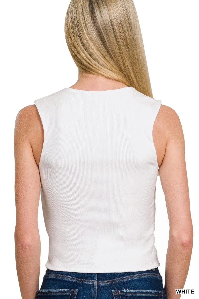 Zenana Tank Top White Ribbed Seamless Double Layered Square Neck cd444b3cda7147718b9b628b90f44fda-Max-Origin Trendsi