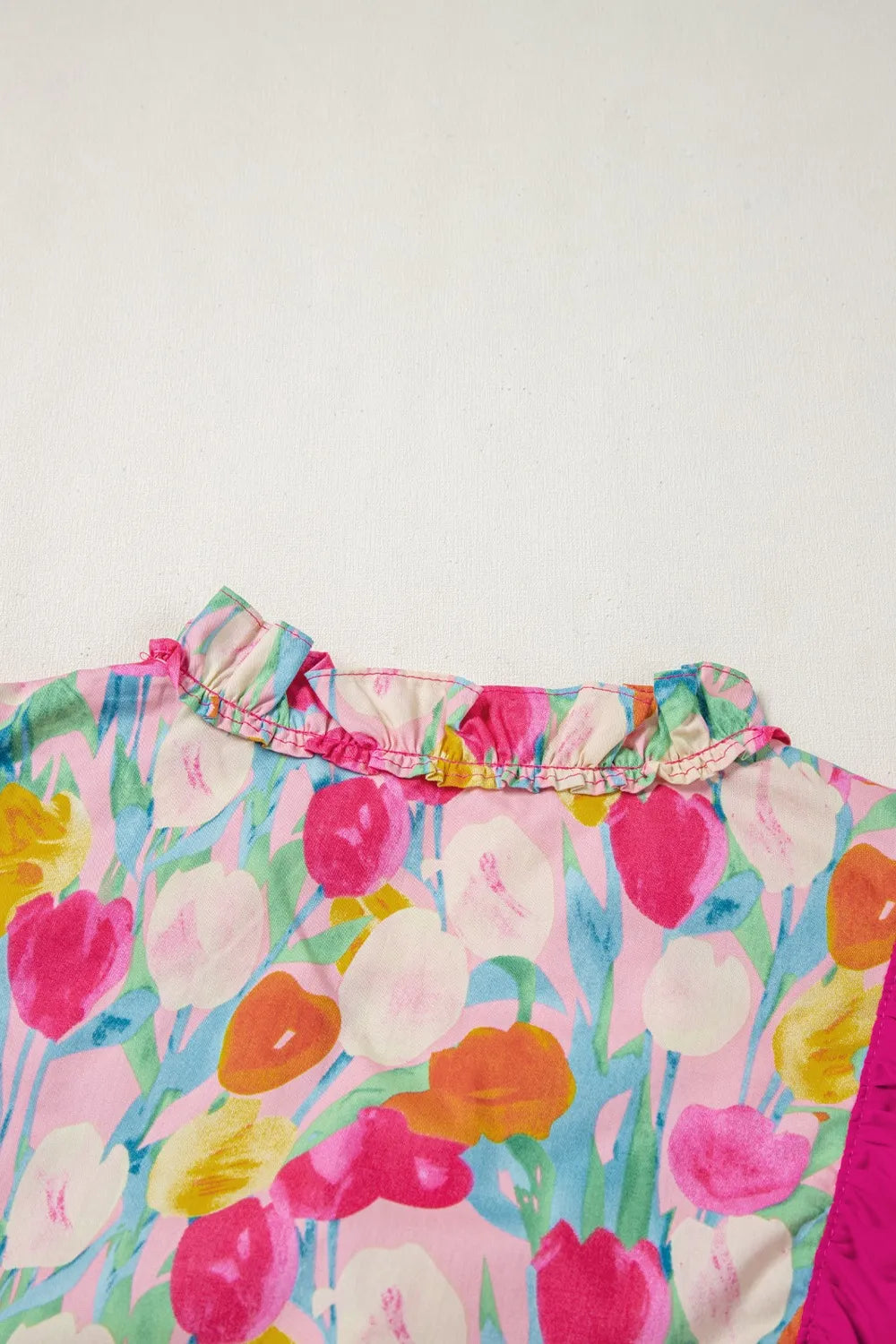 Women's Cotton Blouse Floral Hot Pink Ruffle Layered Short Sleeve Top cd577186-5d9f-4bbf-bb8e-f9c981954a21-Max-Origin Trendsi