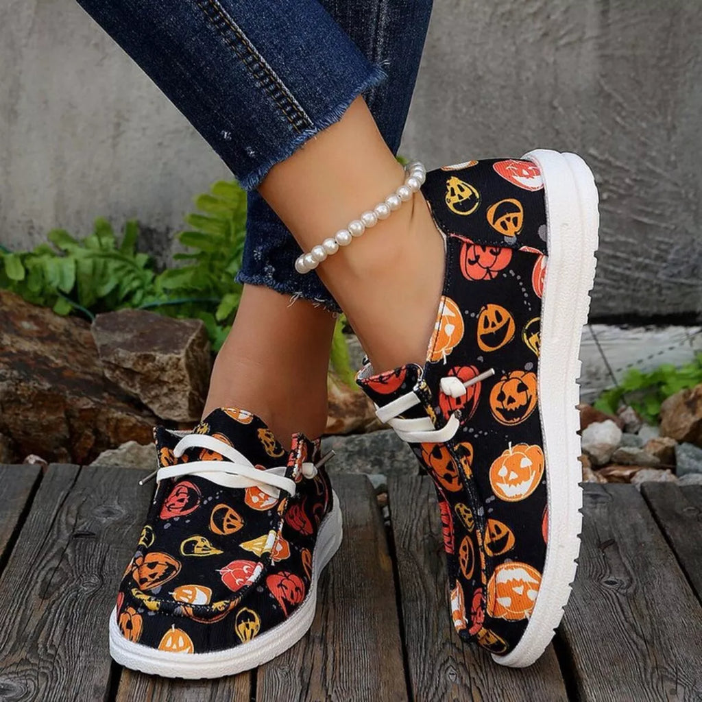 Halloween Women's Sneakers Pumpkin Print Round Toe Low Heels Orange cd6cf3b2dd264558a55f0b952258bfcb-Max-Origin Trendsi