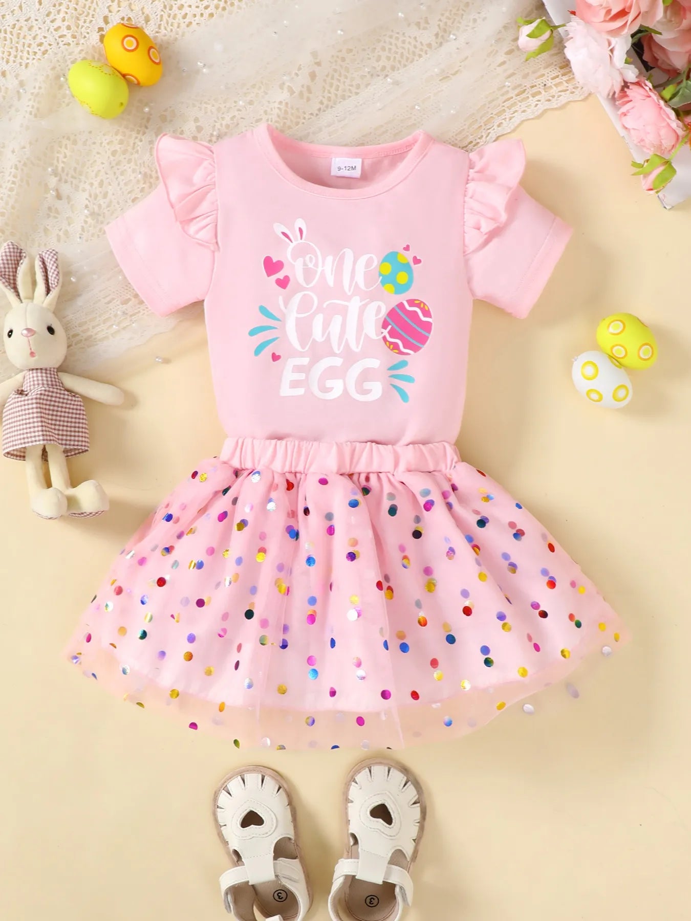 Baby Girl Set Pink Children's Ruffled Graphic Bodysuit and Mesh Sequin Skirt cd711909-88ce-4139-ba9f-1b0ec0ffb4bc-Max-Origin Trendsi