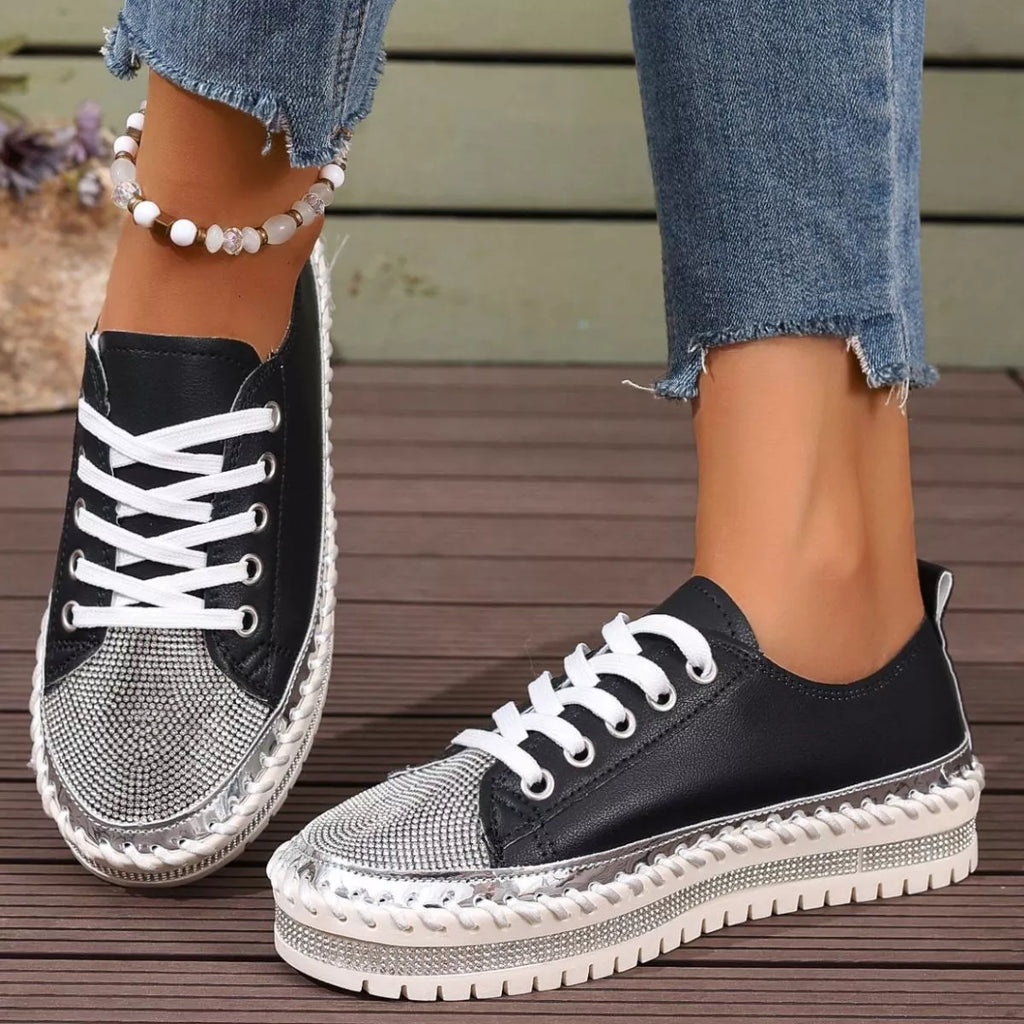 Women Sneakers Round Toe Platform Pu Leather Rhinestone Flat Shoes cd7ec524-7a89-4d92-b514-e7c809f453c1-Max-Origin Trendsi