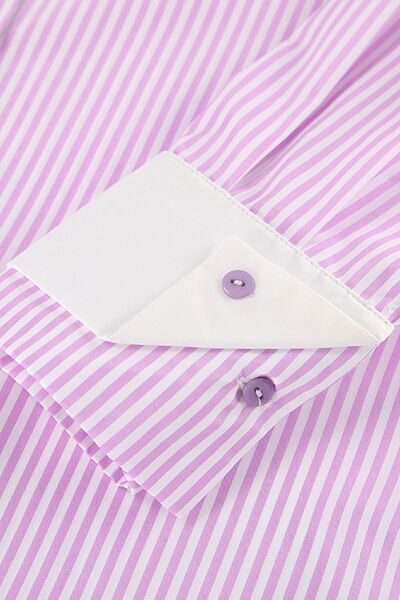 Striped Pink Shirt Women's Collared Patch Pocket Long Sleeve Casual Top cd809a58-3afa-4876-a4c7-c2f9dcf31ab9-Min Trendsi