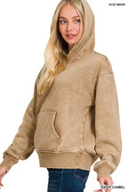 Zenana Fleece Hoodie Deep Camel Acid Wash Kangaroo Pocket for Women cd8e10e9-15ac-4766-b55f-900ebbe48124-Max-Origin Trendsi