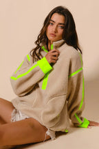 BiBi Womens Sherpa Jacket Neon Green Contrast Edge Half Zip Up Outwear cd99c38d352048ac9ad9ddb9420c7d5c-Max-Origin Trendsi