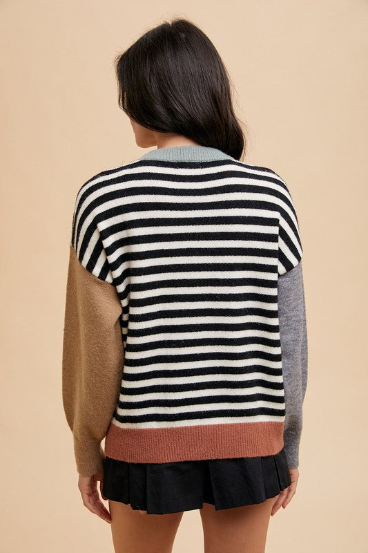 Annie Wear Striped Color Block Round Neck Sweater Long Sleeve cd9aef28-a3dc-44ab-8e62-8287ccc5eb4a-Max Trendsi