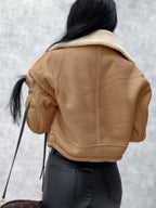 Womens Jacket Cropped Sherpa Trim Zip Up Fashion Outwear cdb1dfec53e94084b4832cba94ddb199-Max-Origin Trendsi