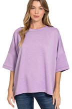 Zenana Scuba Fabric Round Neck Top with Side Slits