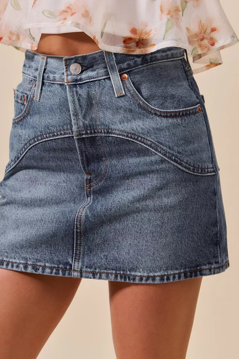 SO ME Denim Mini Skirt Washed with Pockets Casual Skirts cdc0524d15a14453adc6983559405e22-Max-Origin Trendsi