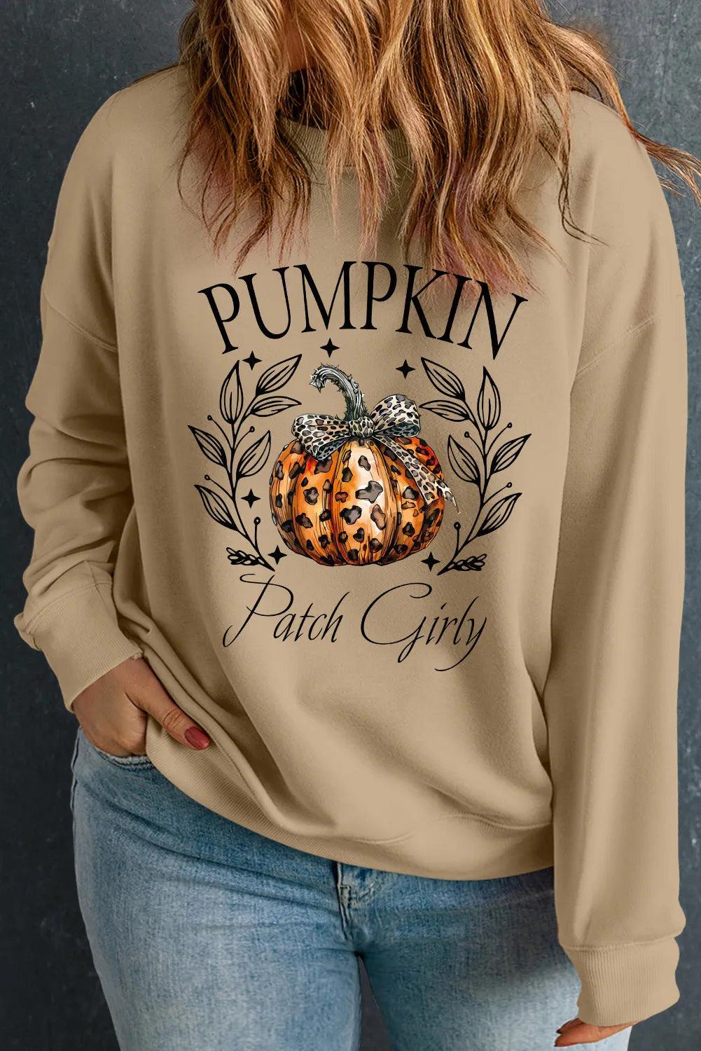 Plus Size Pumpkin Sweatshirt Graphic Long Sleeve Cotton Blend Top Khaki cdc944ea-4f34-40c0-8a98-6b72d7428444-Max Trendsi