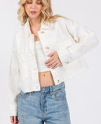 Bytos USA Denim Jacket white Cropped Women Cotton with Patch Pockets White cded9f4d-650a-4ae3-98f1-f36723c25b13-Max Trendsi