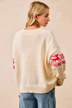 BiBi Christmas Womens Sweater Ivory Red Cable Knit Knit Pullover cdf18604bac749f5af5008d60f640a51-Max-Origin Trendsi
